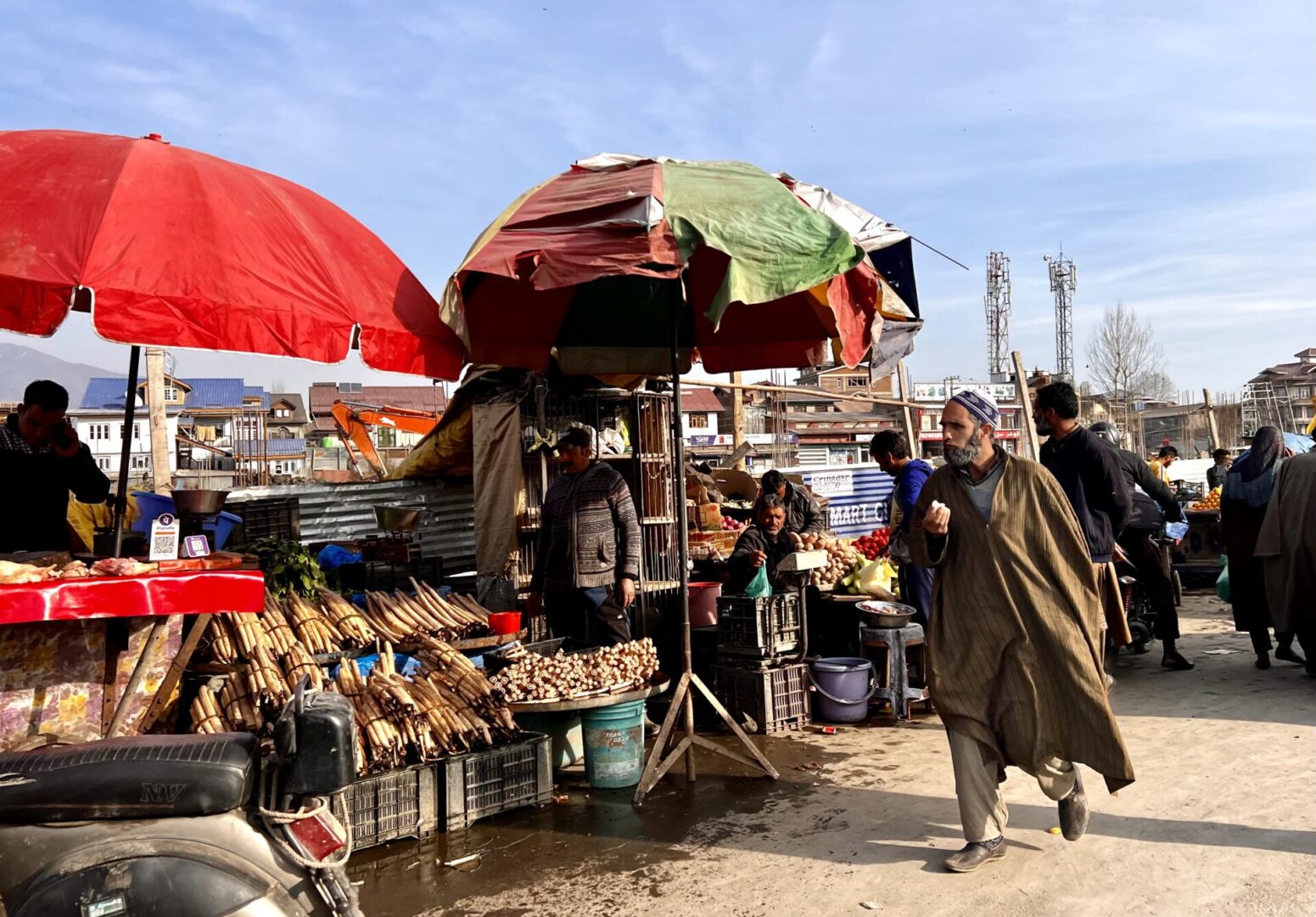 A market with people selling goods